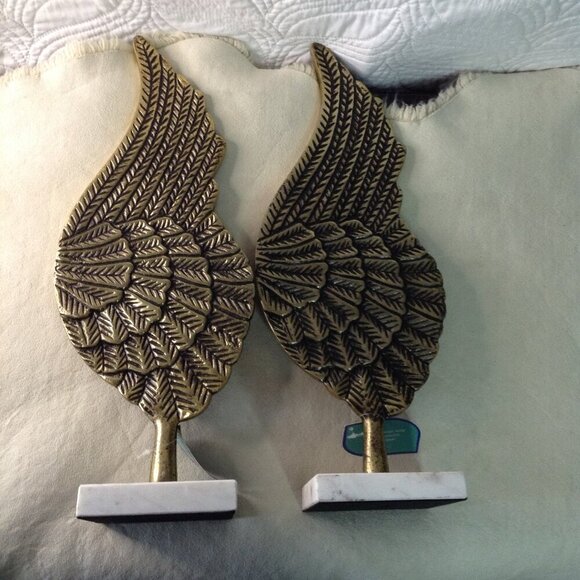 NWT Large Bronze/Brass Angel Wings; Marble Bases, Tall, Spiritual, Bookends - Picture 1 of 5